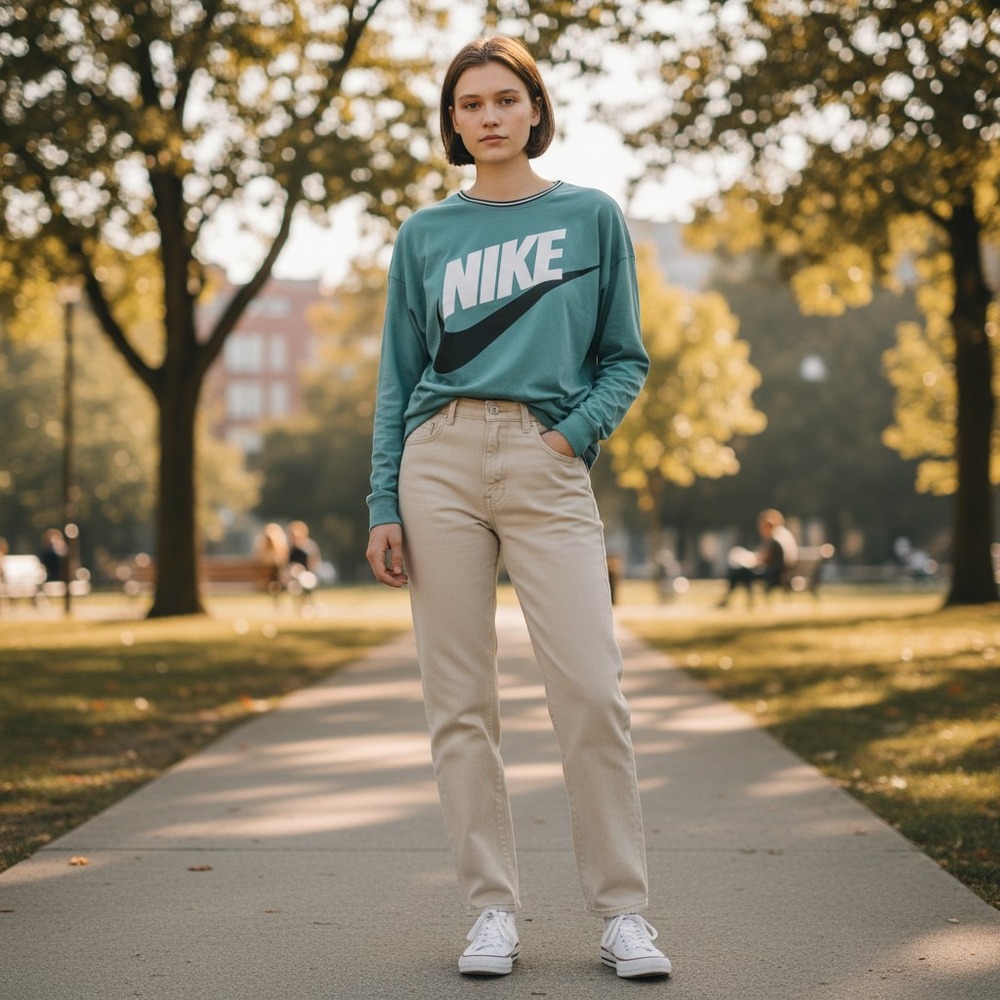 Nike Graphic Tee Womens Medium Teal Excellent Big Logo Swoosh 545463-347